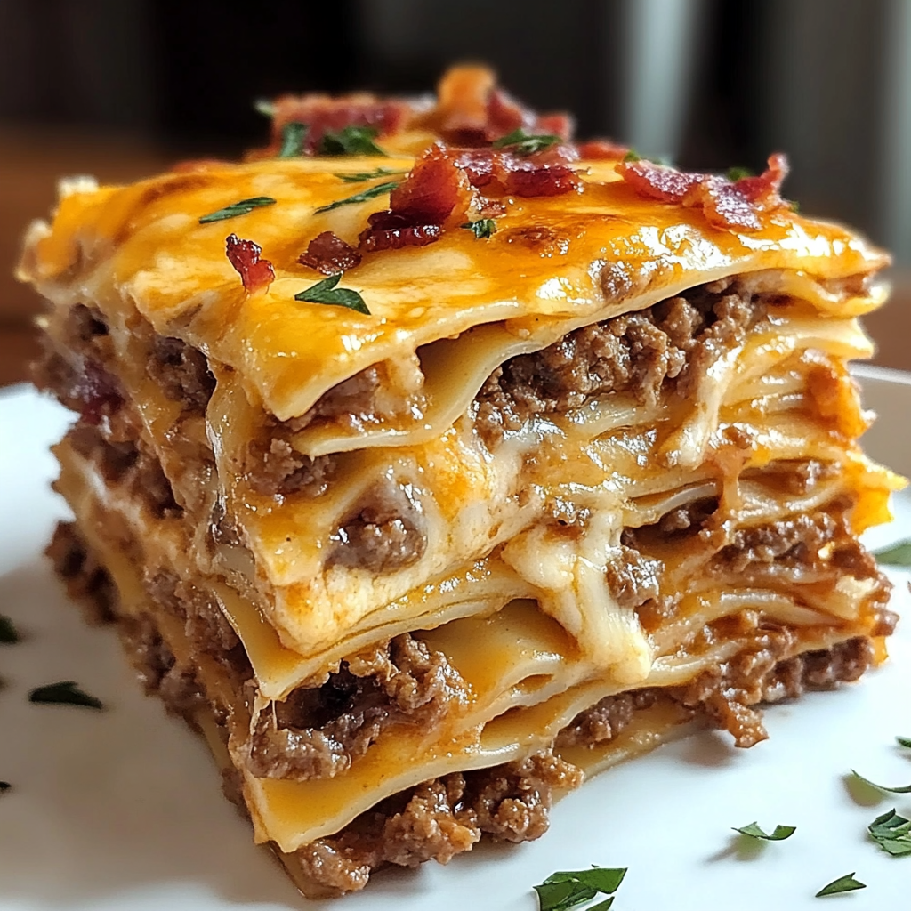 Parmesan Garlic Bacon Cheeseburger Lasagna