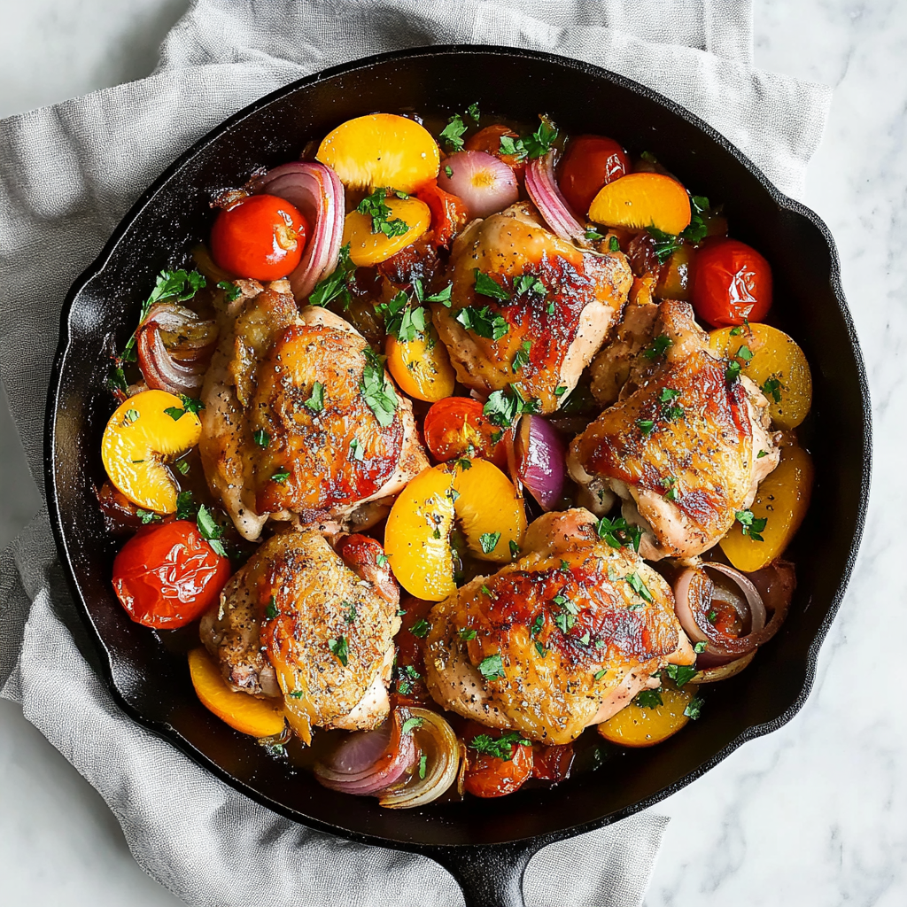 Skillet Roast Chicken with Peaches