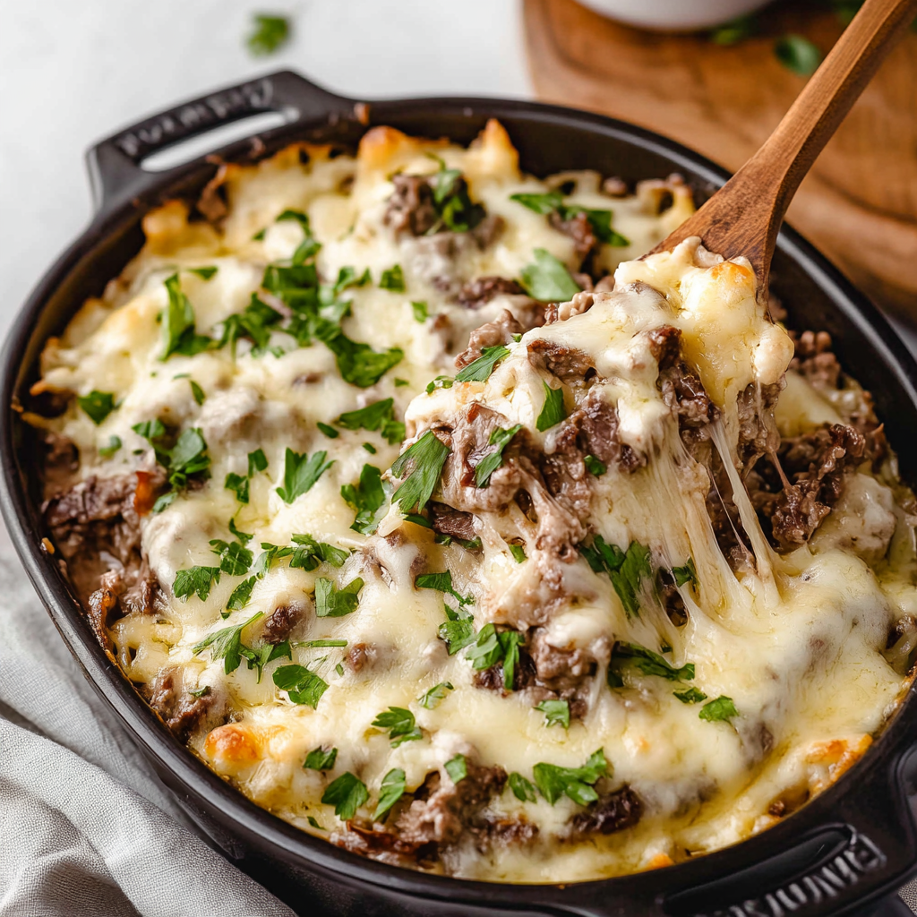 Low Carb Philly Cheese Steak Casserole