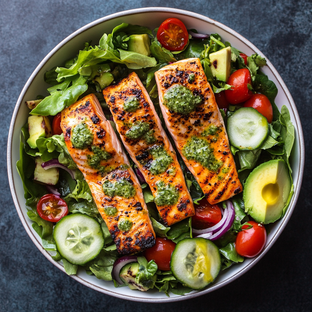 Grilled Salmon Salad with Creamy Cilantro
