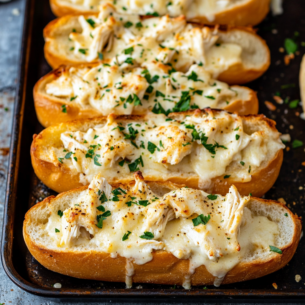 Chicken Alfredo Stuffed Garlic Bread
