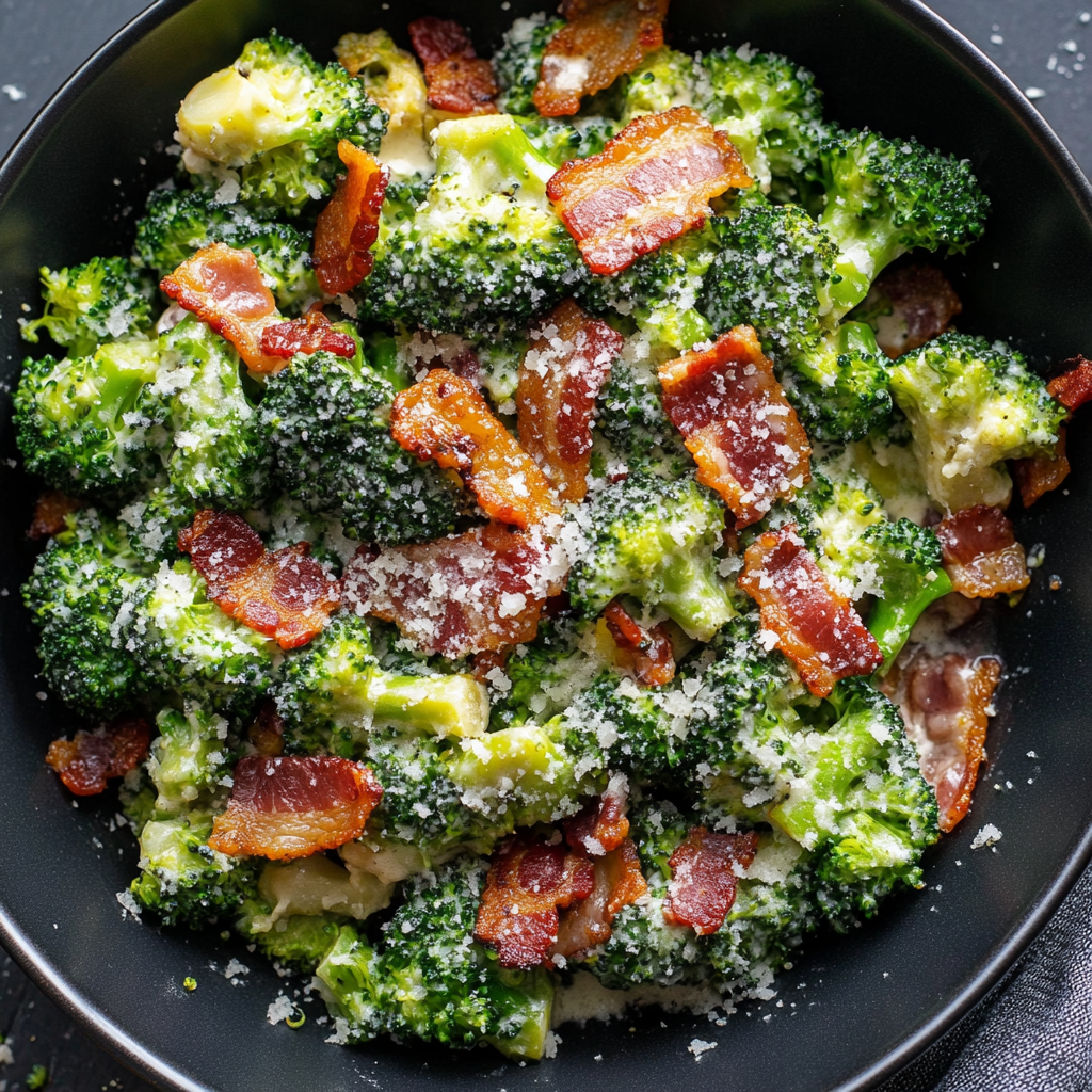 Creamy Garlic Parmesan Broccoli with Bacon