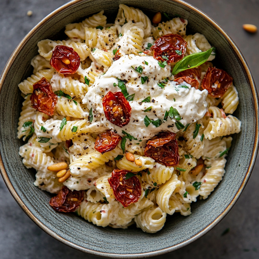 Roasted Garlic & Whipped Goat Cheese Pasta Salad