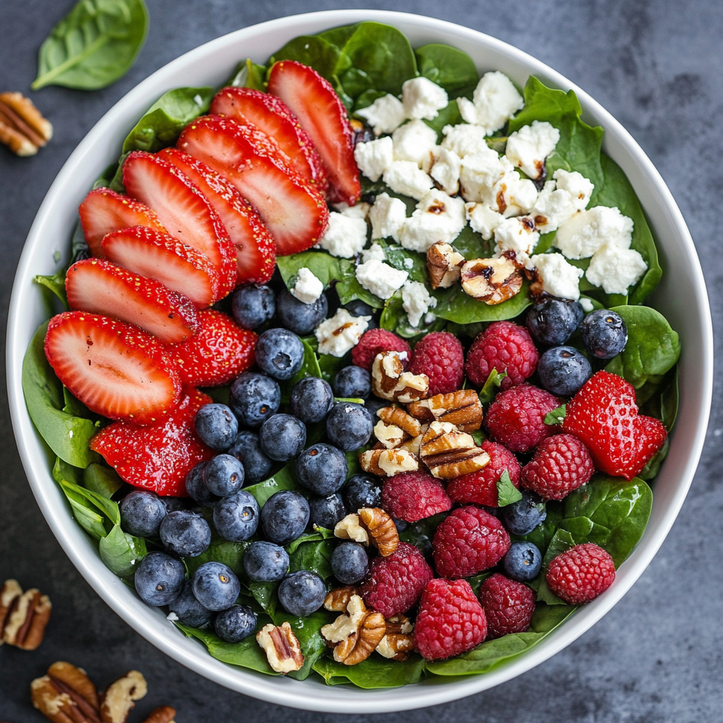 Strawberry Spinach Salad with Blueberries & Feta