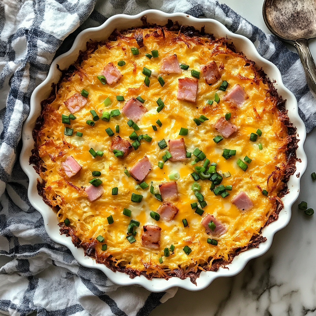 Hash Brown Crust Quiche with Ham and Sharp