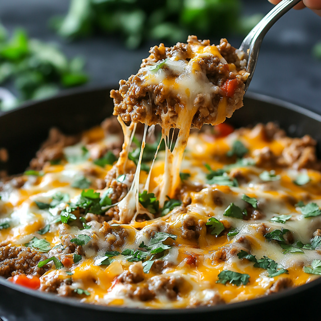 Cheesy Cauliflower & Ground Beef Skillet