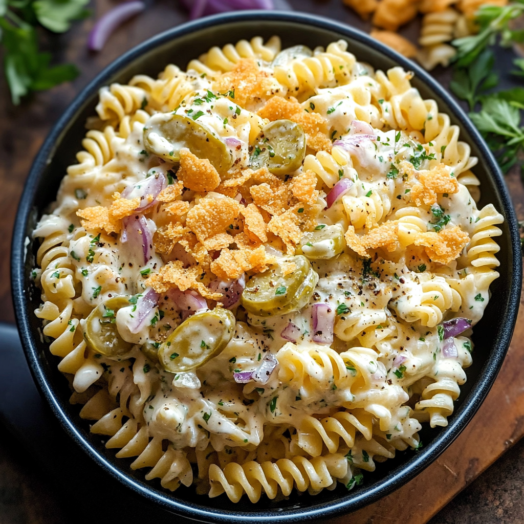 Crispy Pickle-Chip Ranch Pasta Salad