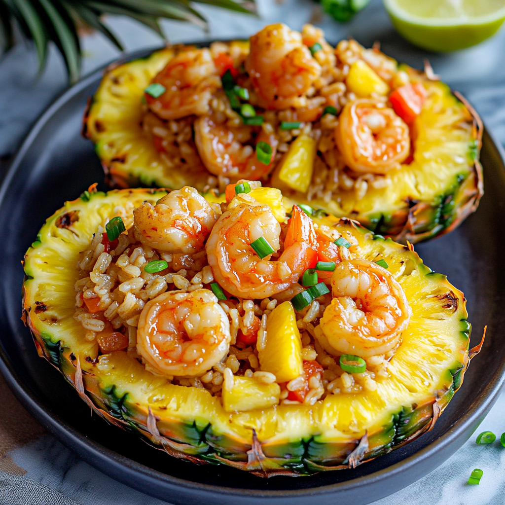 Pineapple Teriyaki Shrimp Fried Rice Boats