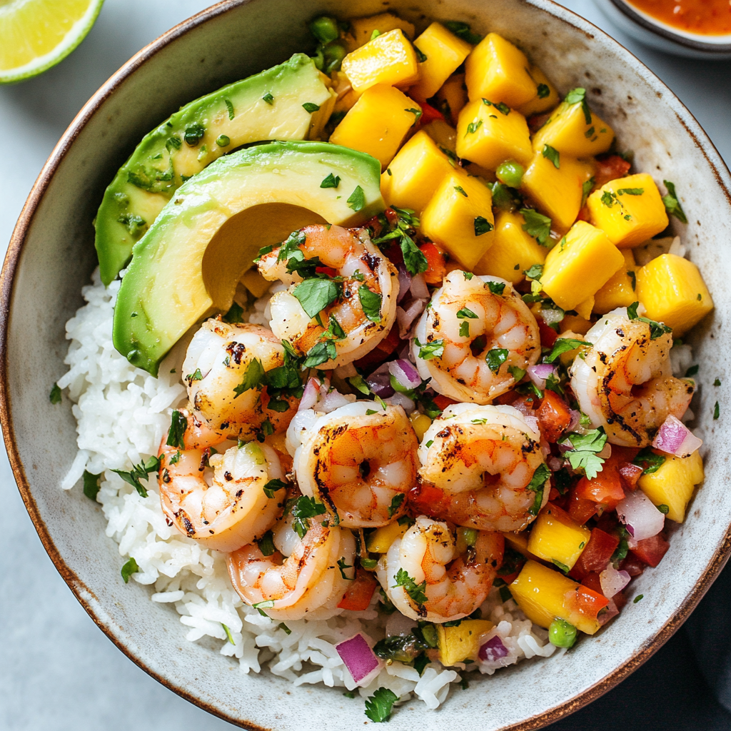 Shrimp & Avocado Bowls with Mango Salsa