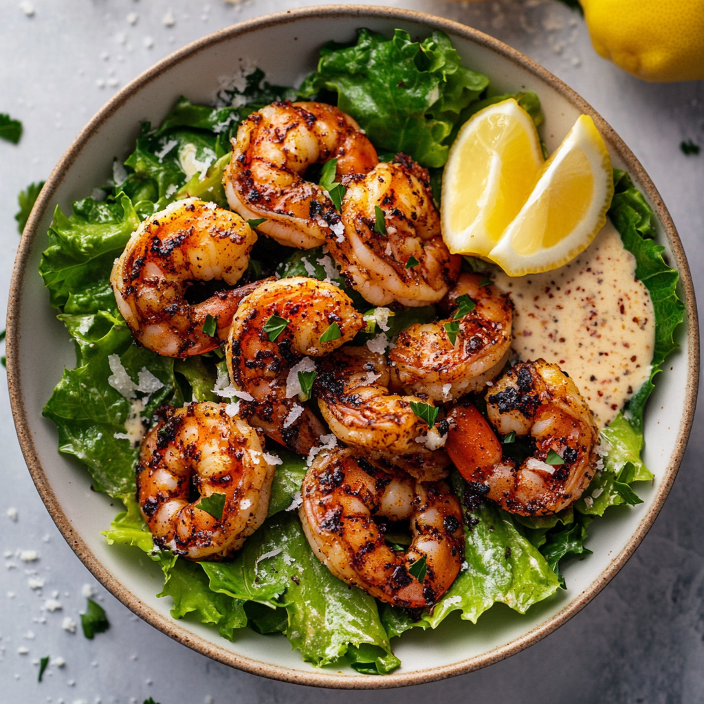 Hot Honey Blackened Shrimp Caesar Salad