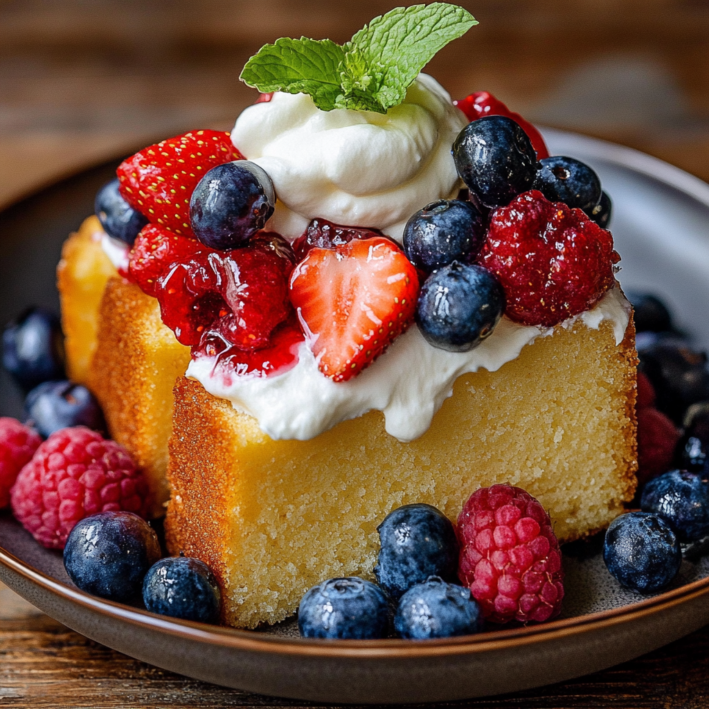 Grilled Pound Cake with Berries and Cream