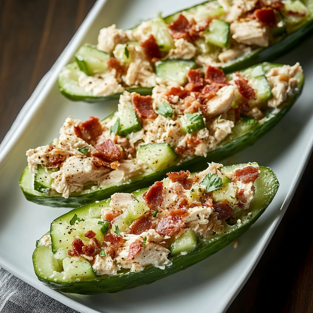 Bacon Ranch Chicken Salad Cucumber Boats