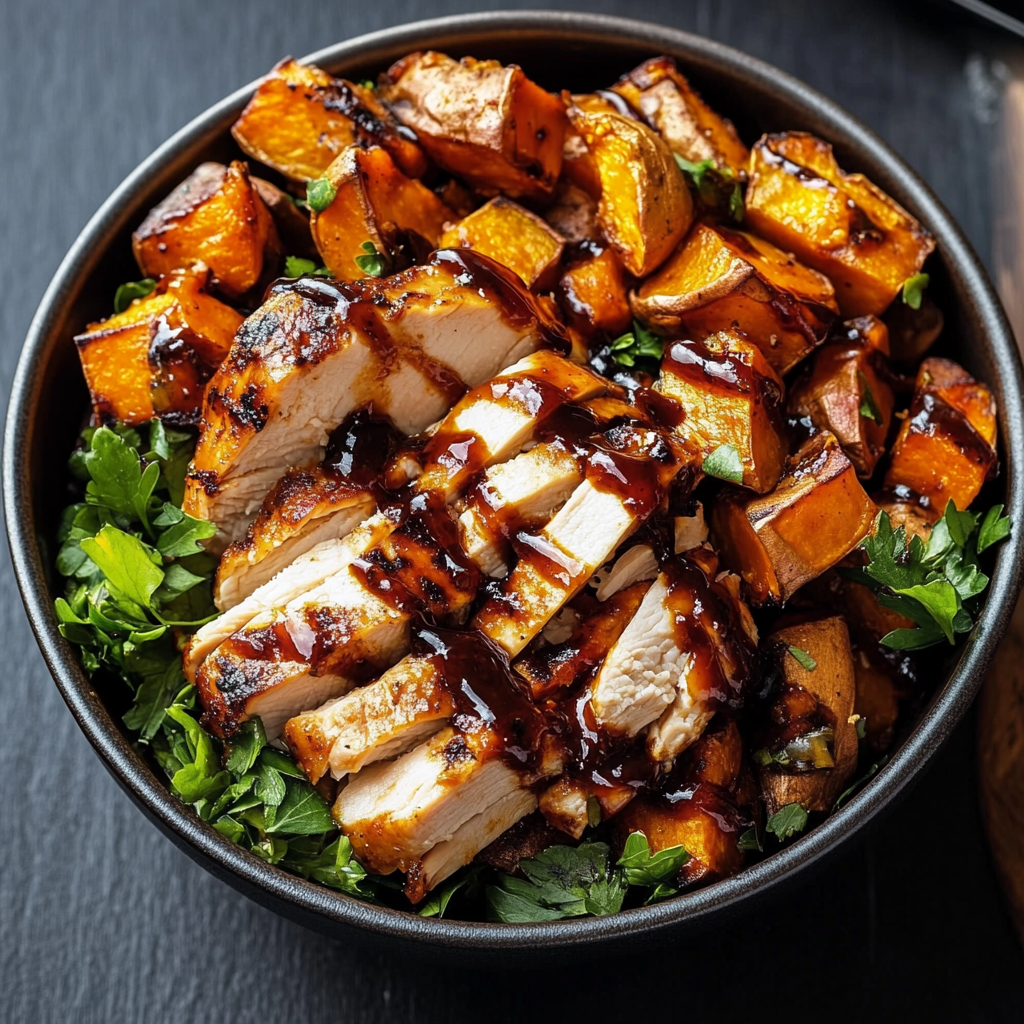 BBQ Chicken & Roasted Sweet Potato Bowls