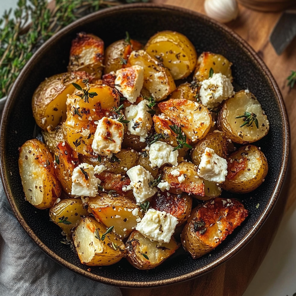 Roasted Potatoes with Baked Feta and Garlic