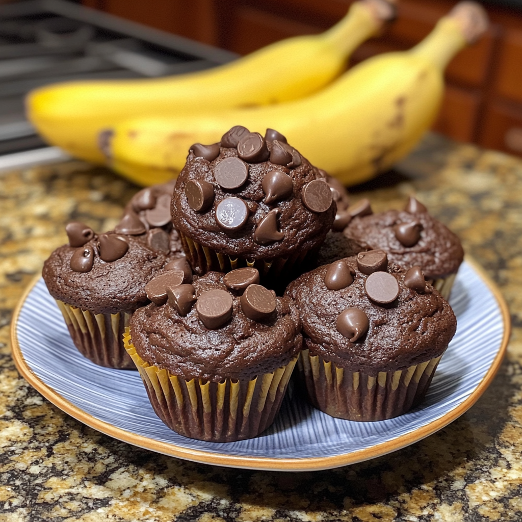 One Bowl Chocolate Greek Yogurt Banana Muffins