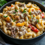 High-Protein Creamy Philly Cheesesteak Mac & Cheese