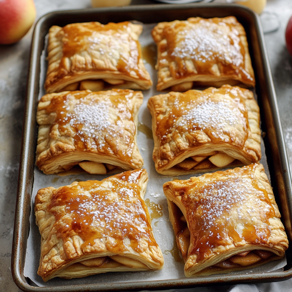 Flaky Apple Turnovers with Vanilla Ice Cream and Caramel Sauce