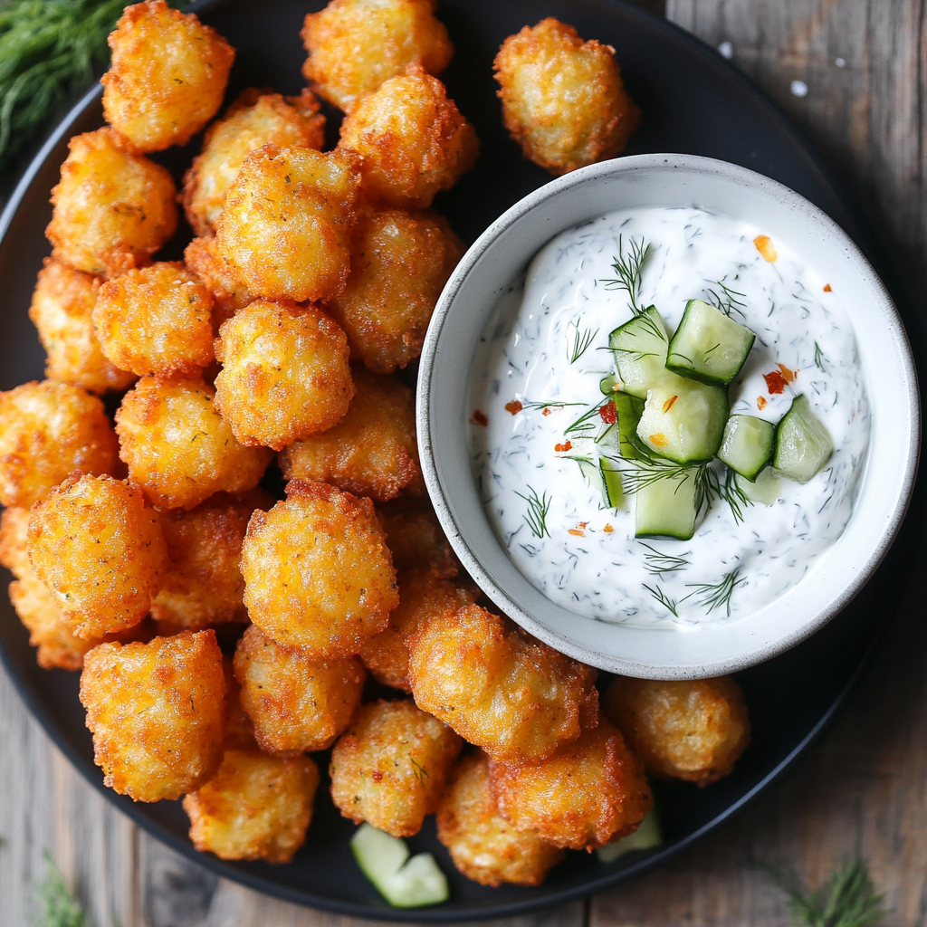 Crispy Tater Tots with Creamy Dill Pickle Sauce