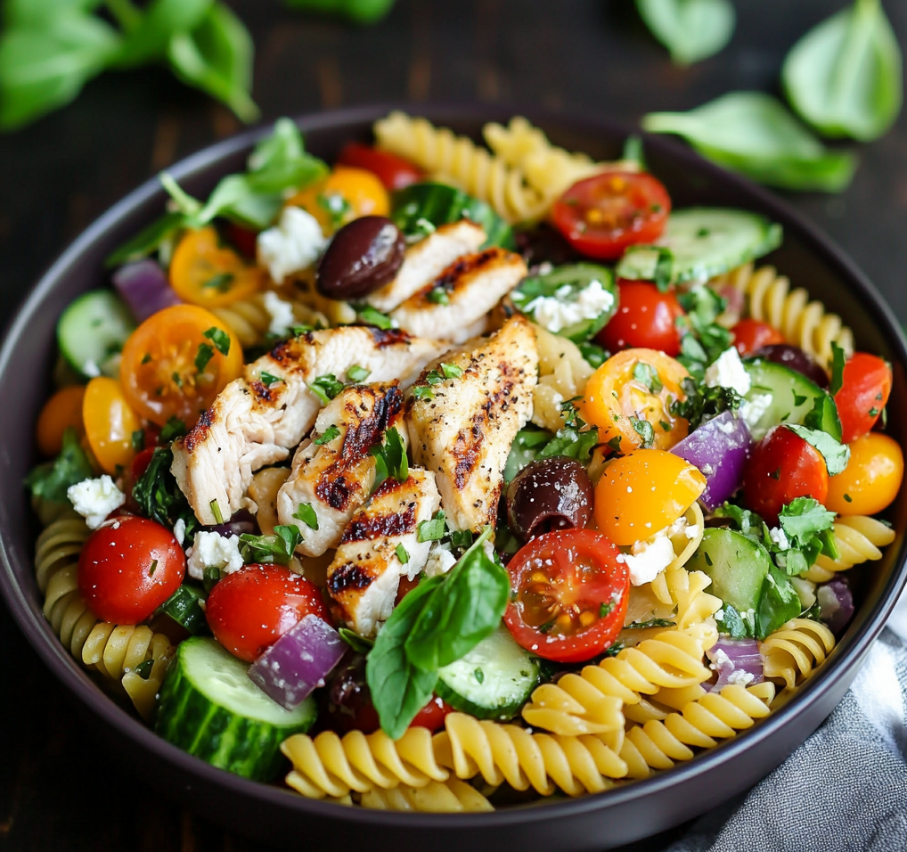 Mediterranean Chicken Pasta Salad Delight