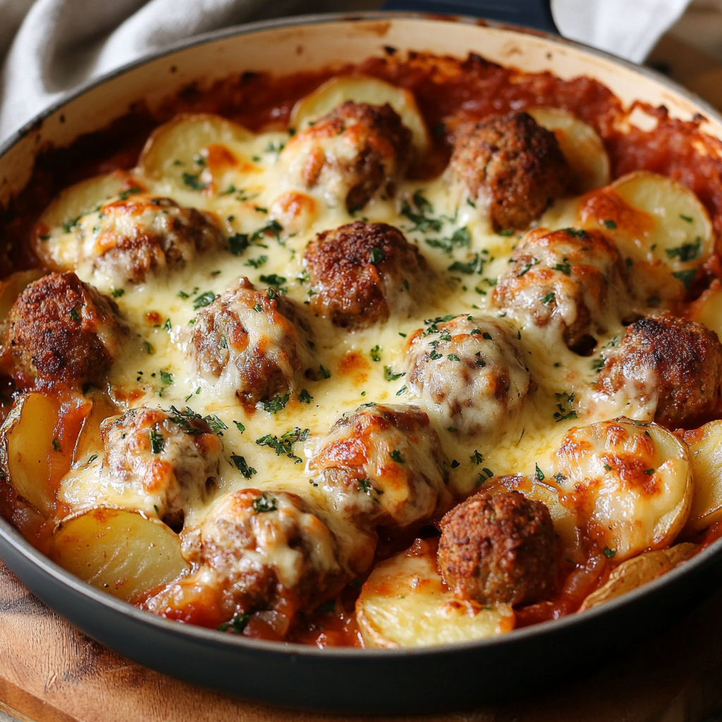 Cheesy Meatball & Potato Bake