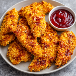 Air Fryer Crispy Cornflake Chicken Tenders with Hot Honey