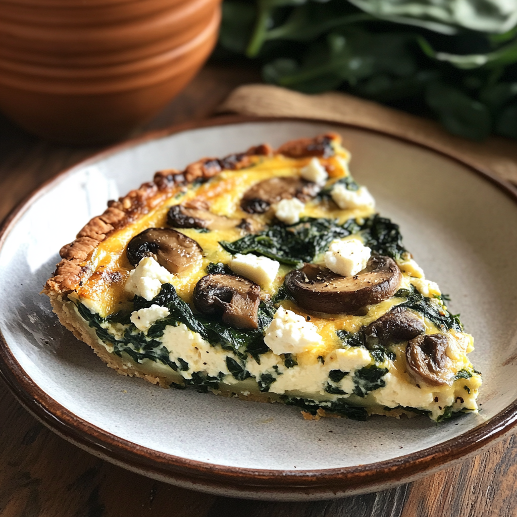 Low Carb Spinach Mushroom Feta Crustless Quiche