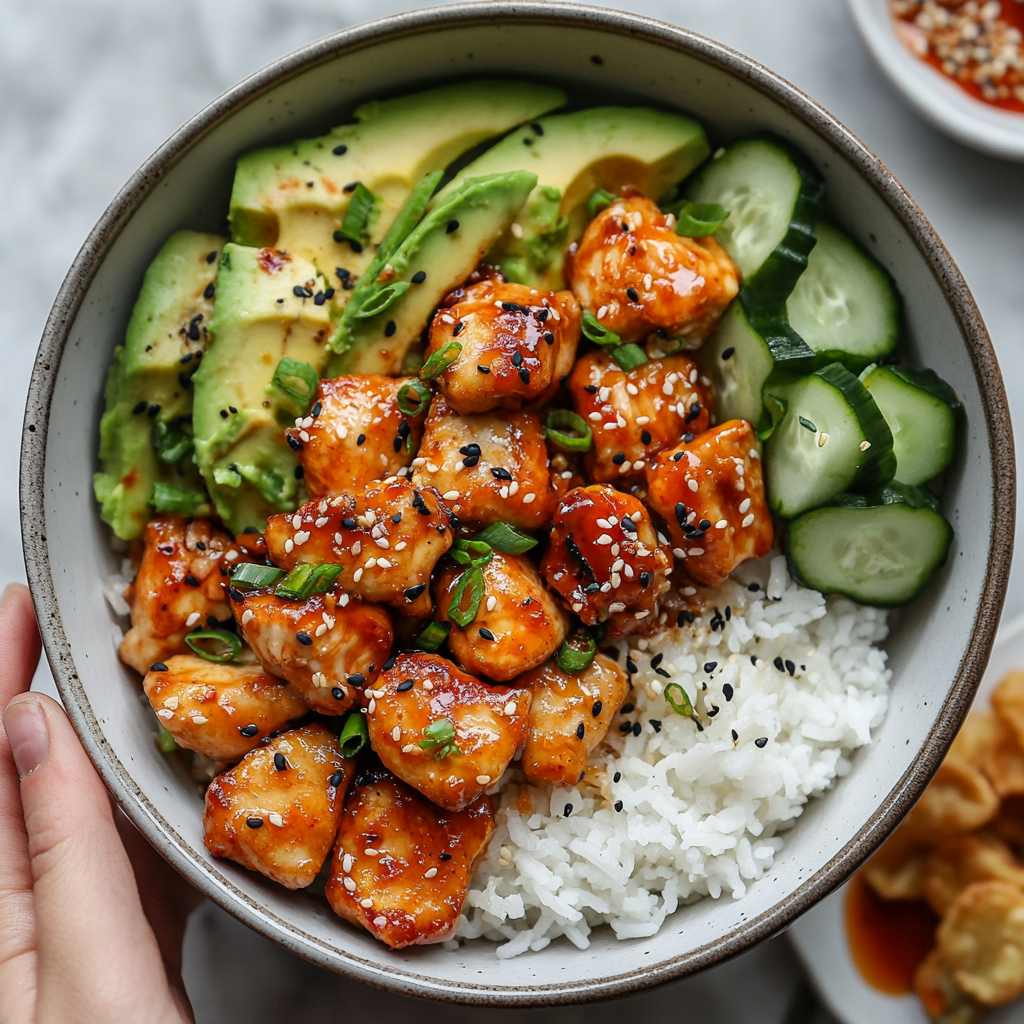 Spicy Honey-Ginger Chicken Bowls with Yum Yum Sauce