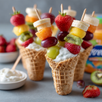 Fruit Kabob Cones with Yogurt Dipping Clouds