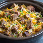 Slow Cooker Steak & Cheddar Potato Casserole
