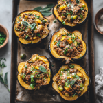 Stuffed Acorn Squash with Farro & Chicken Sausage