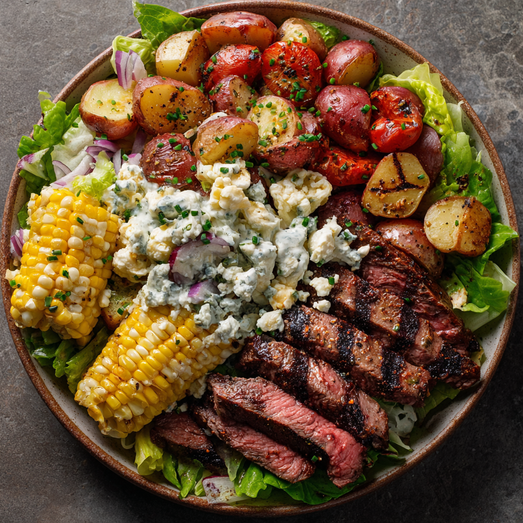 Cowboy Steak Salad with Roasted Potatoes & Grilled Corn
