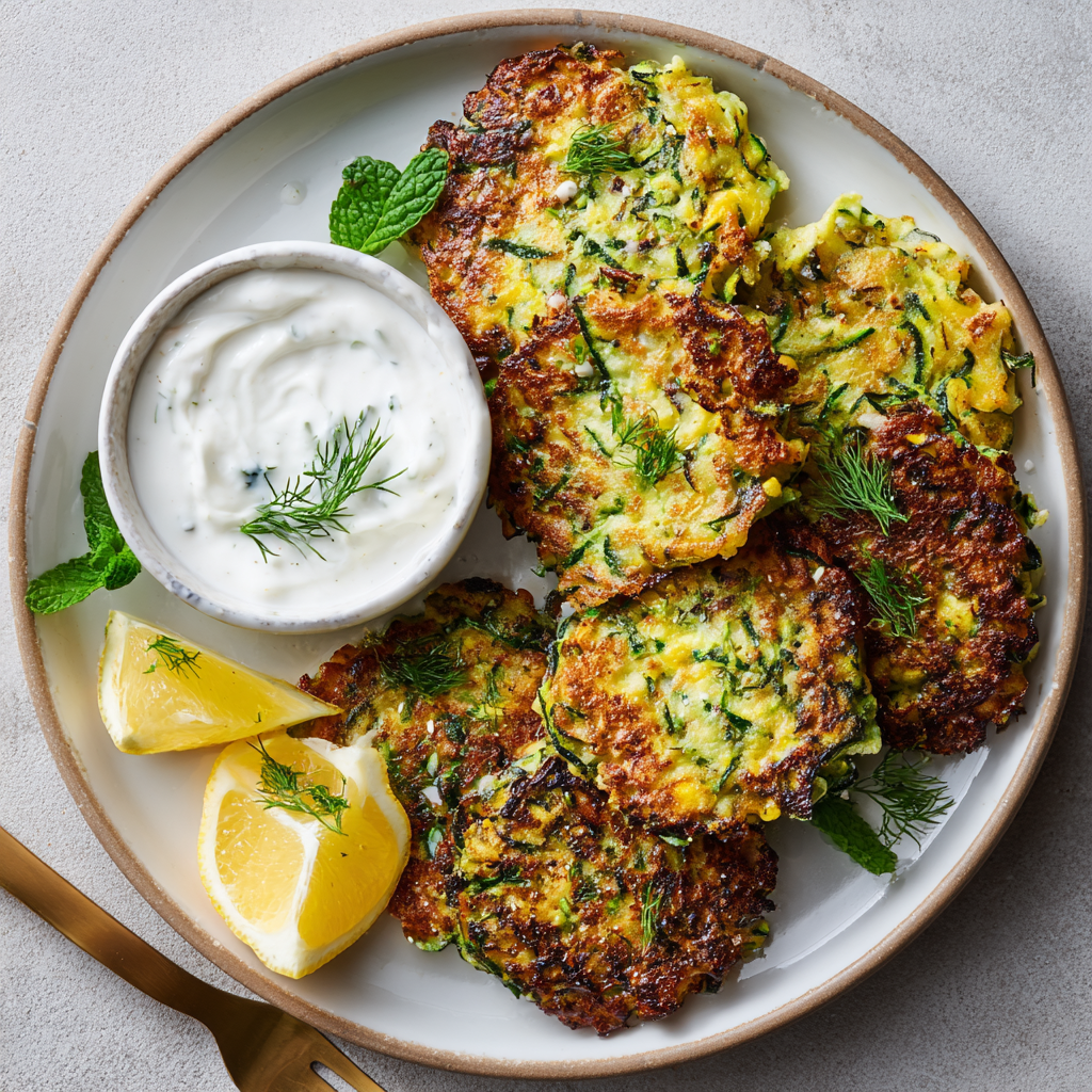 Zucchini Fritters with Creamy Yogurt Sauce