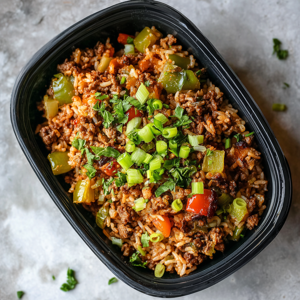 Cajun Dirty Rice Meal Prep with Ground Beef & Peppers