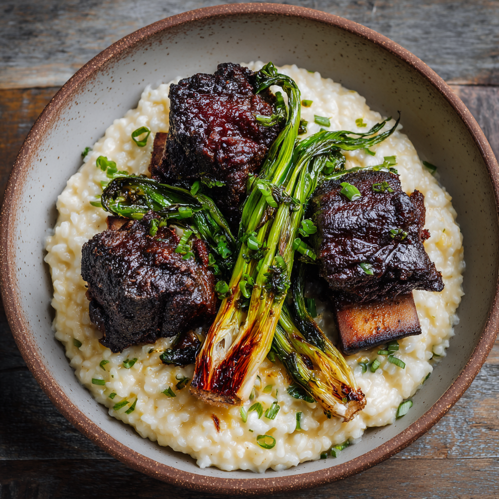 Braised Short Ribs with Charred Scallion Risotto