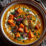Carrot-Ginger Soup with Roasted Vegetables