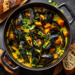 Curried Mussels with Butternut Squash & Leeks