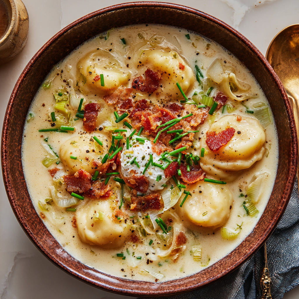 Potato-Leek Soup with Mini Pierogi