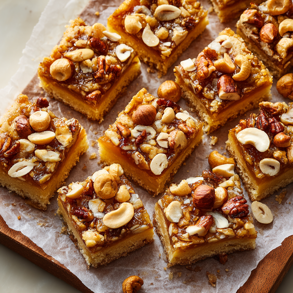 Nutty Honey Bars with Buttery Shortbread Crust
