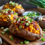 Stuffed Sweet Potatoes with Bacon, Apple & Cheddar